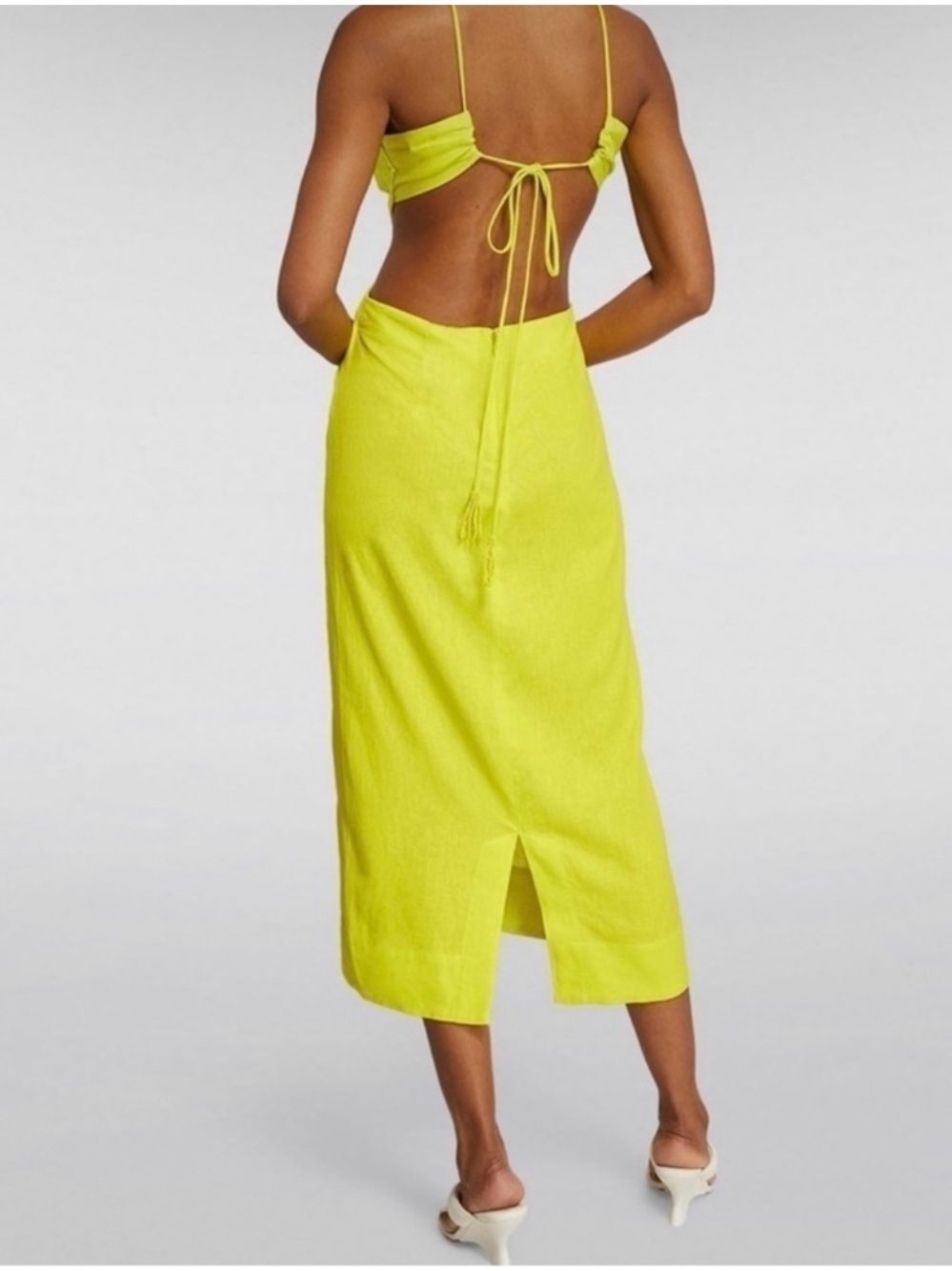 Farm Rio - Neon Yellow Cutout Midi Dress - Women - Medium - Picture 3 of 4